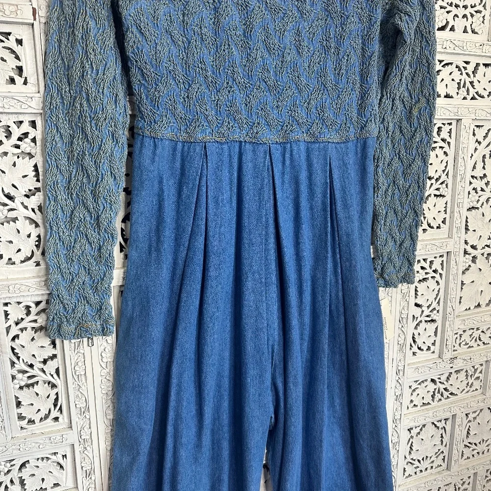 Vtg NWT Cache Chambray Long Sleeve Stretchy‎ Wide Leg Jumpsuit Sz Medium - Picture 2 of 7
